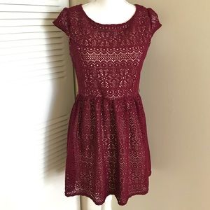 Red Crochet Lace Overlay Dress